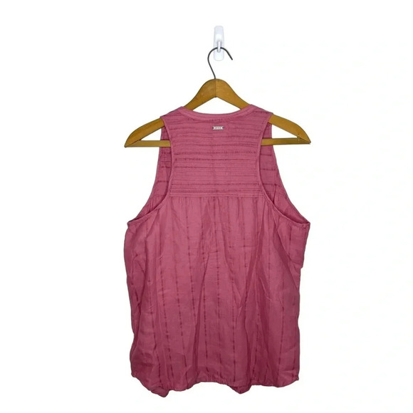 PRANA Faux Button Down V Neck Popover Sleeveless Pleated Mauve Pink Blouse - Picture 4 of 8